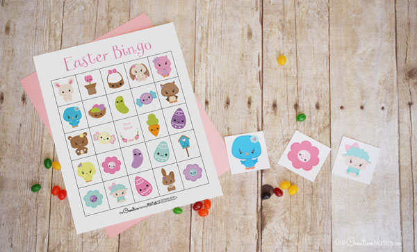 The cutest Easter Bingo game! Free printable game boards {OneCreativeMommy.com} Easter activities for kids #easter #bingo #printable #eastercrafts #kidsactivites