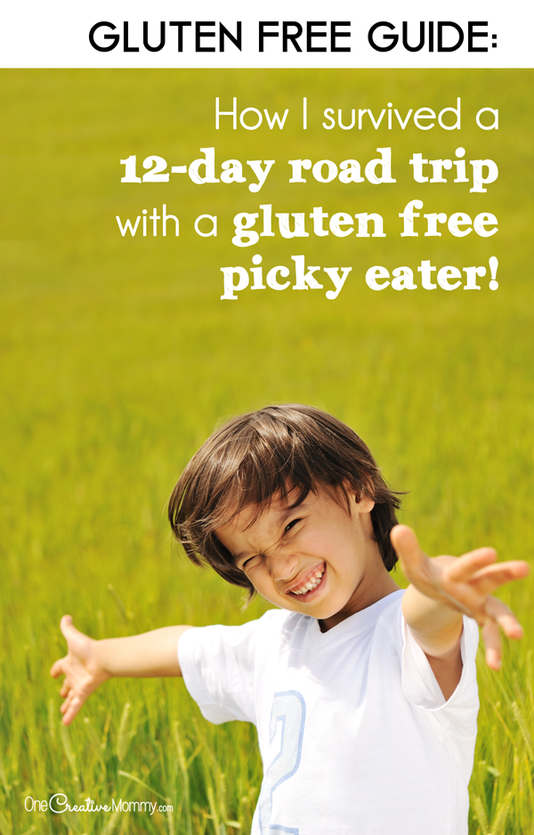 Gluten Free Guide - I survived a 12-day road trip with a gluten free picky eater and lived to tell about it! I actually fed three picky eaters for 12 days, and we all had a great time. Visit the post to learn my tips. {OneCreativeMommy.com}