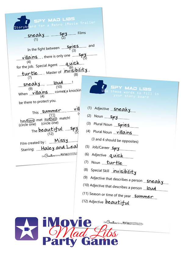 Mad libs plus iMovie trailers equals tons of fun! Download the free printable today! {OneCreativeMommy.com}