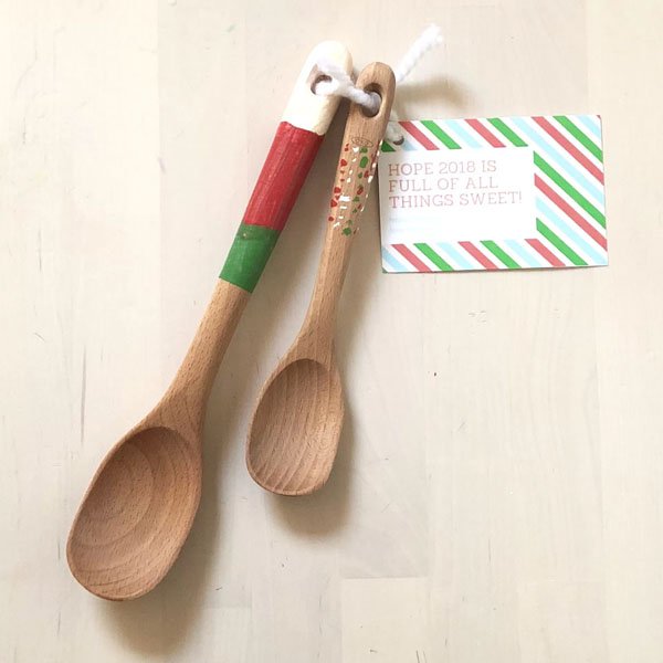 Kid Made Painted Wooden Spoons from My Storytime Corner | Featured in Best Christmas Gifts for Teachers Roundup {OneCreativeMommy.com}