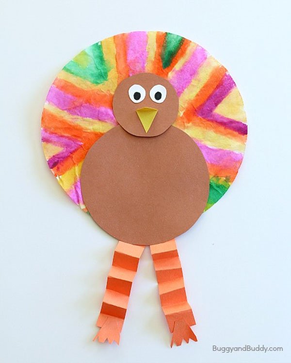 Coffee Filter Turkey from Buggy and Buddy | Featured in the Ultimate Turkey Crafts for Kids Roundup {OneCreativeMommy.com}