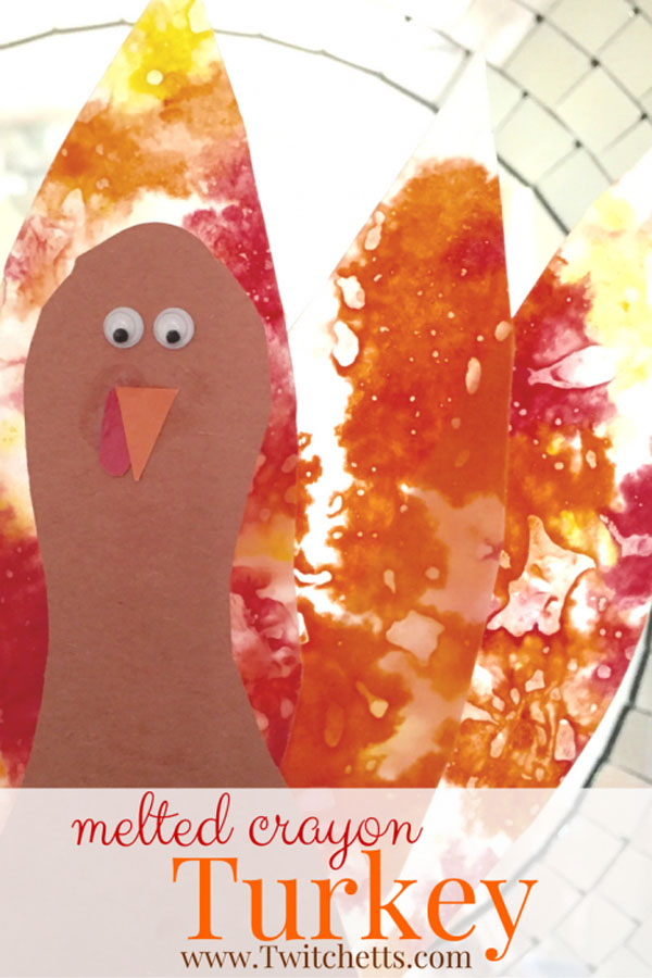 Melted Crayon Turkeys from Twitchetts | Featured in the Ultimate Turkey Crafts for Kids Roundup {OneCreativeMommy.com}