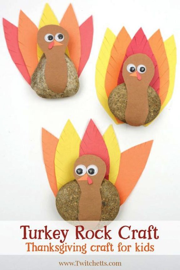 Rock Turkey Craft from Twitchetts | Featured in the Ultimate Turkey Crafts for Kids Roundup {OneCreativeMommy.com}