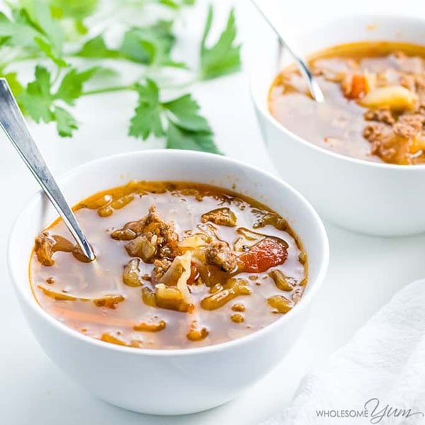 Instant Pot Cabbage Soup with Ground Beef from Wholesome Yum | Featured in Amazing Dairy & Gluten Free Instant Pot Recipes Roundup {OneCreativeMommy.com} #instantpot #dairyfree #glutenfree #pressurecooker