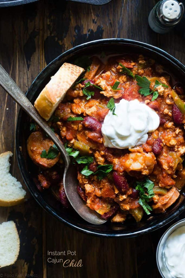 Cajun Instant Pot Chili from Food Faith Fitness | Featured in Amazing Dairy & Gluten Free Instant Pot Recipes Roundup {OneCreativeMommy.com} #instantpot #dairyfree #glutenfree #pressurecooker