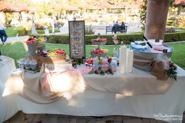 The surprisingly easy way to host a gluten free wedding reception. No expensive specialty foods required! {OneCreativeMommy.com} #glutenfree #weddingreception #weddingfood