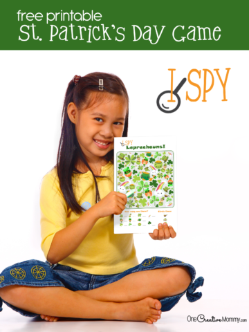 Love this I Spy Leprechauns game! Fun and free is my favorite combination. {OneCreativeMommy.com} St. Patrick's Day activities #ispy #stpatricksday #game #leprechauns #printable