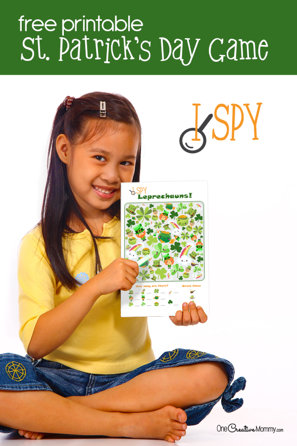 Love this I Spy Leprechauns game! Fun and free is my favorite combination. {OneCreativeMommy.com} St. Patrick's Day activities #ispy #stpatricksday #game #leprechauns #printable