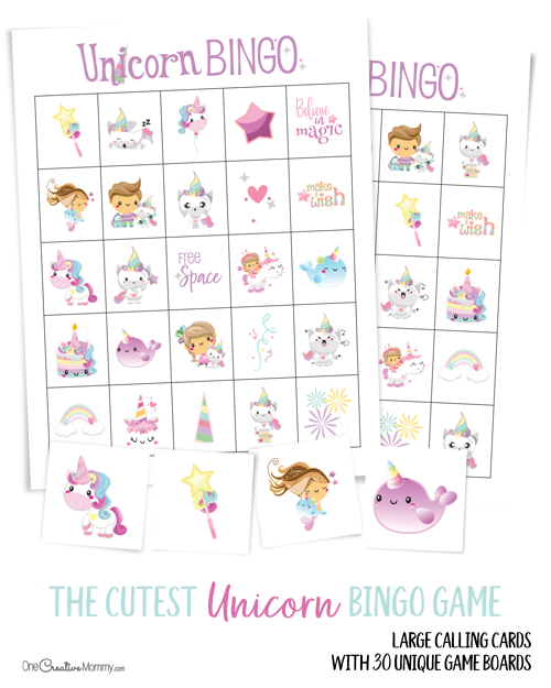 free unicorn bingo game onecreativemommycom