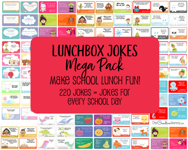 Send your kids to school every day this year with a joke to keep them smiling. 220 clever and cute lunchbox jokes in one inexpensive bundle! {OneCreativeMommy.com on Etsy} #lunchboxjokes #schoollunch #lunchboxlovenotes