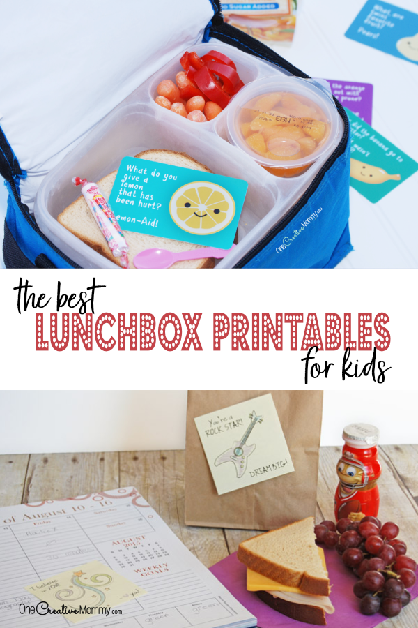This site has the best free printables for school lunch! I'm so glad I found it. {OneCreativeMommy.com} #lunchboxjokes #lunchboxlovenotes #schoollunch