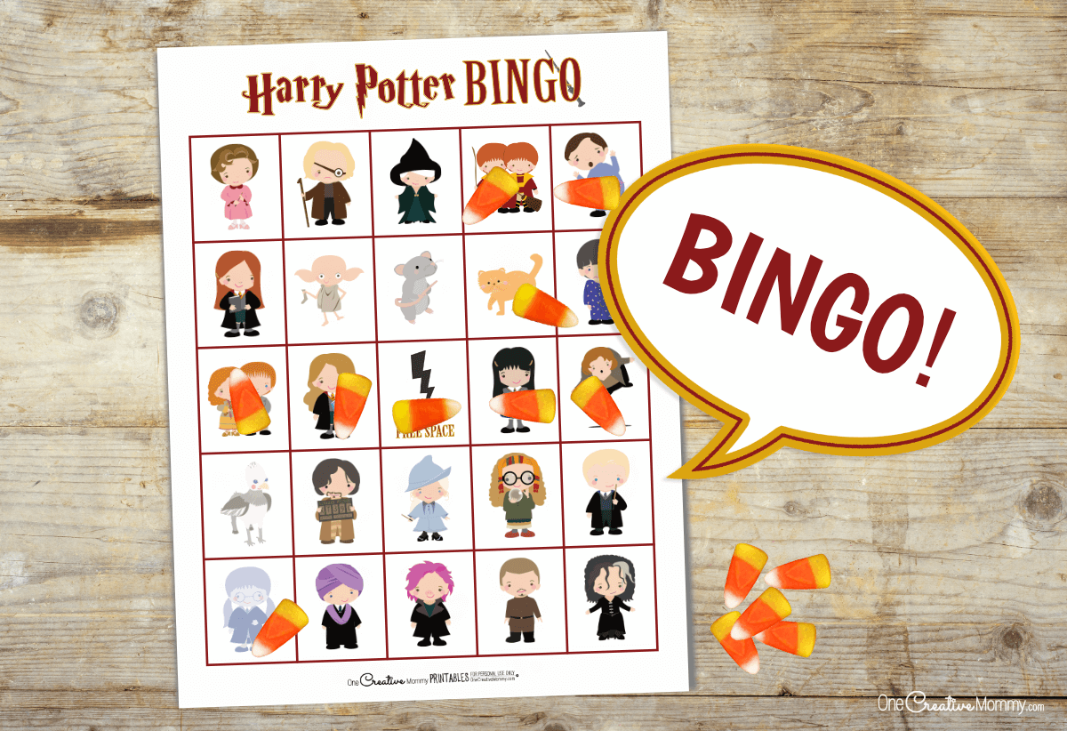This is the cutest Harry Potter bingo game ever! All of my favorite characters are included. This is perfect for our Harry Potter birthday party. {OneCreativeMommy.com} #harrypotterparty