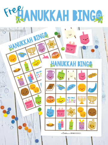 I love this free printable Hanukkah Bingo game! I'm so exicted to play it with the kids. {OneCreativeMommy.com} #bingo #hanukkah #hanukkahbingo #freeprintable