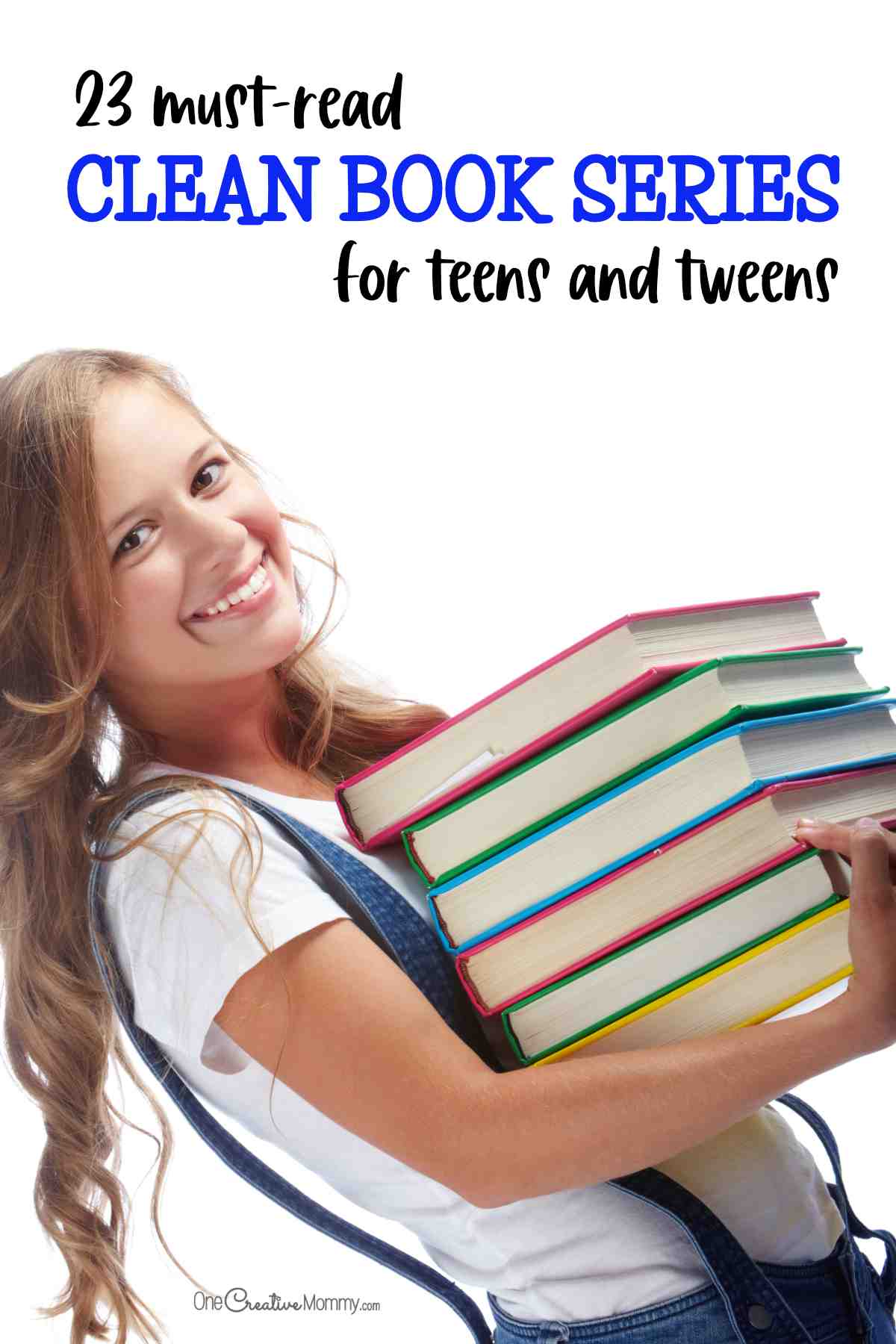 Image of a teenage girl holding a stack of books