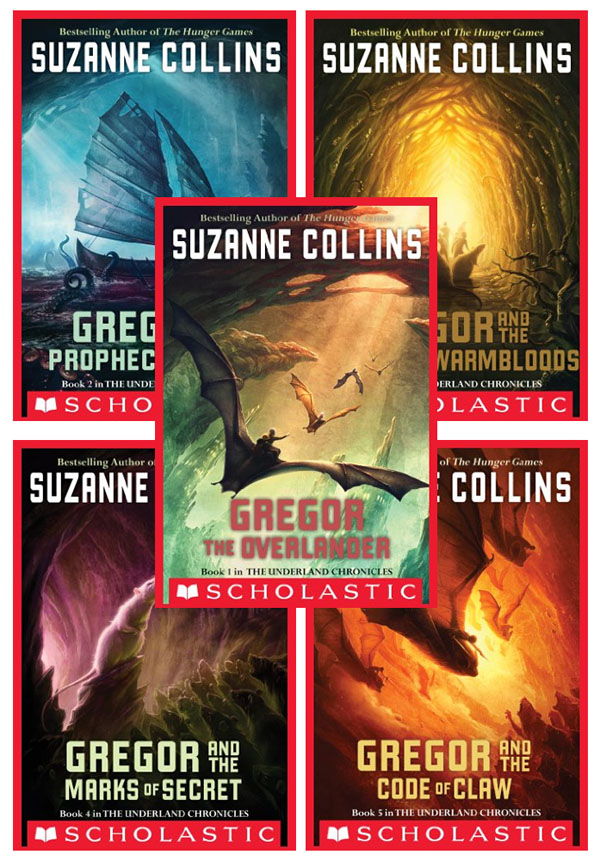 Images of book covers in the Underland Chronicles series by Suzanne Collins
