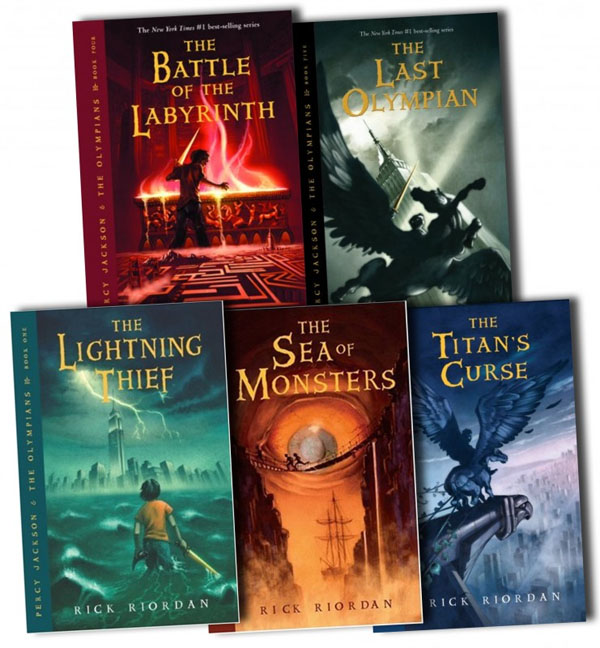 Images of book covers in the Percy Jackson series by Rick Riordan