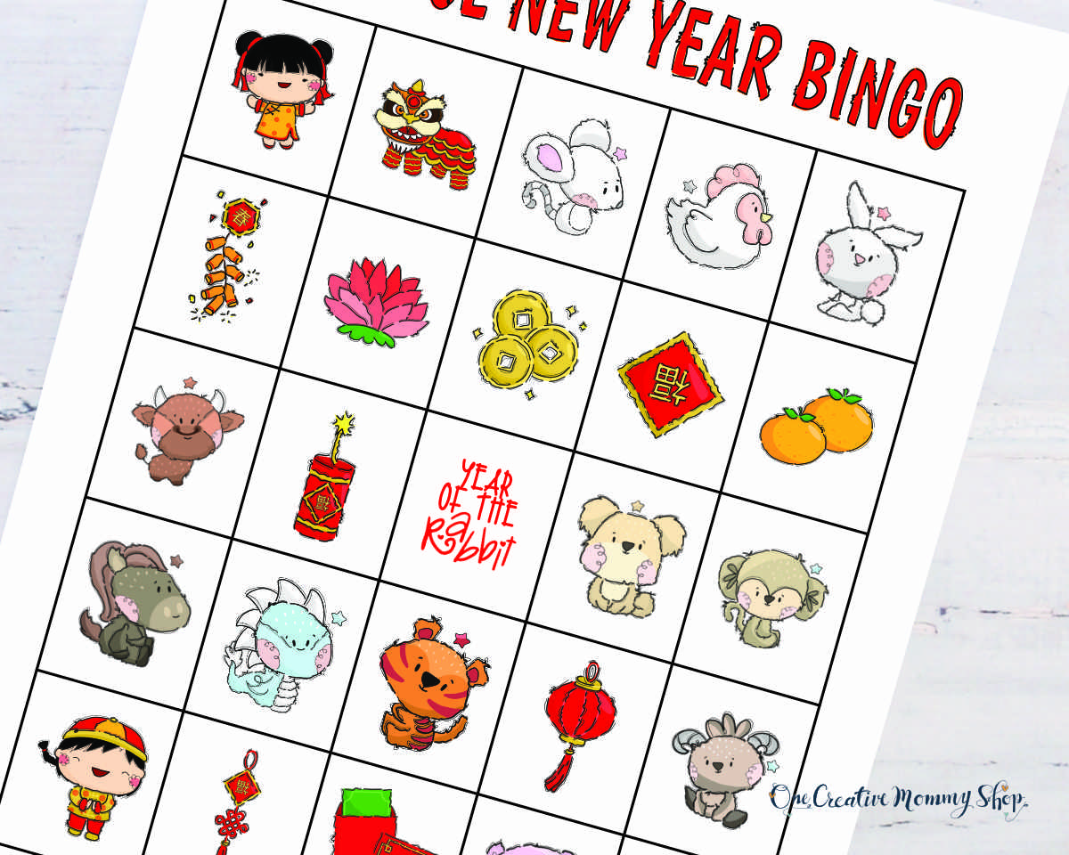 Close up of Chinese New Year Bingo board - Year of the Rabbit