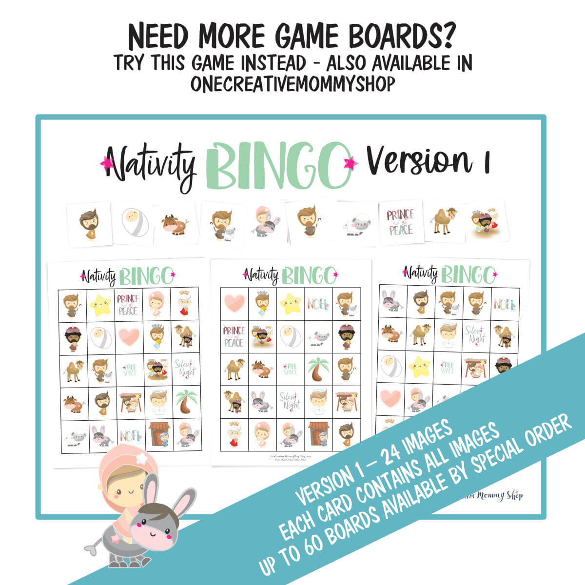 Visual of an alternate nativity bingo game available in OneCreativeMommyShop on Etsy