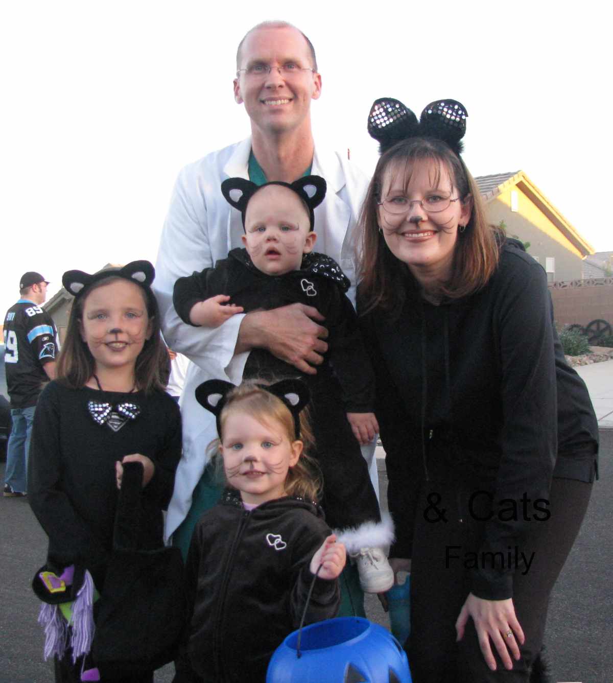 Homemade veterinarian and cats family Halloween costume