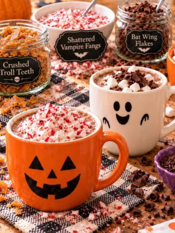 Create a Halloween hot chocolate bar with spooky topping names, simple decorations, and cozy cocoa ideas for kids and family parties.
